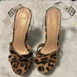 Stylish Leopard Print Heels with Clear Straps